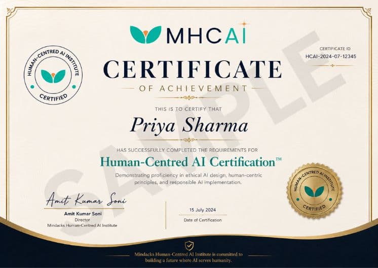 MHCAI Certificate of Achievement — sample credential awarded to graduates